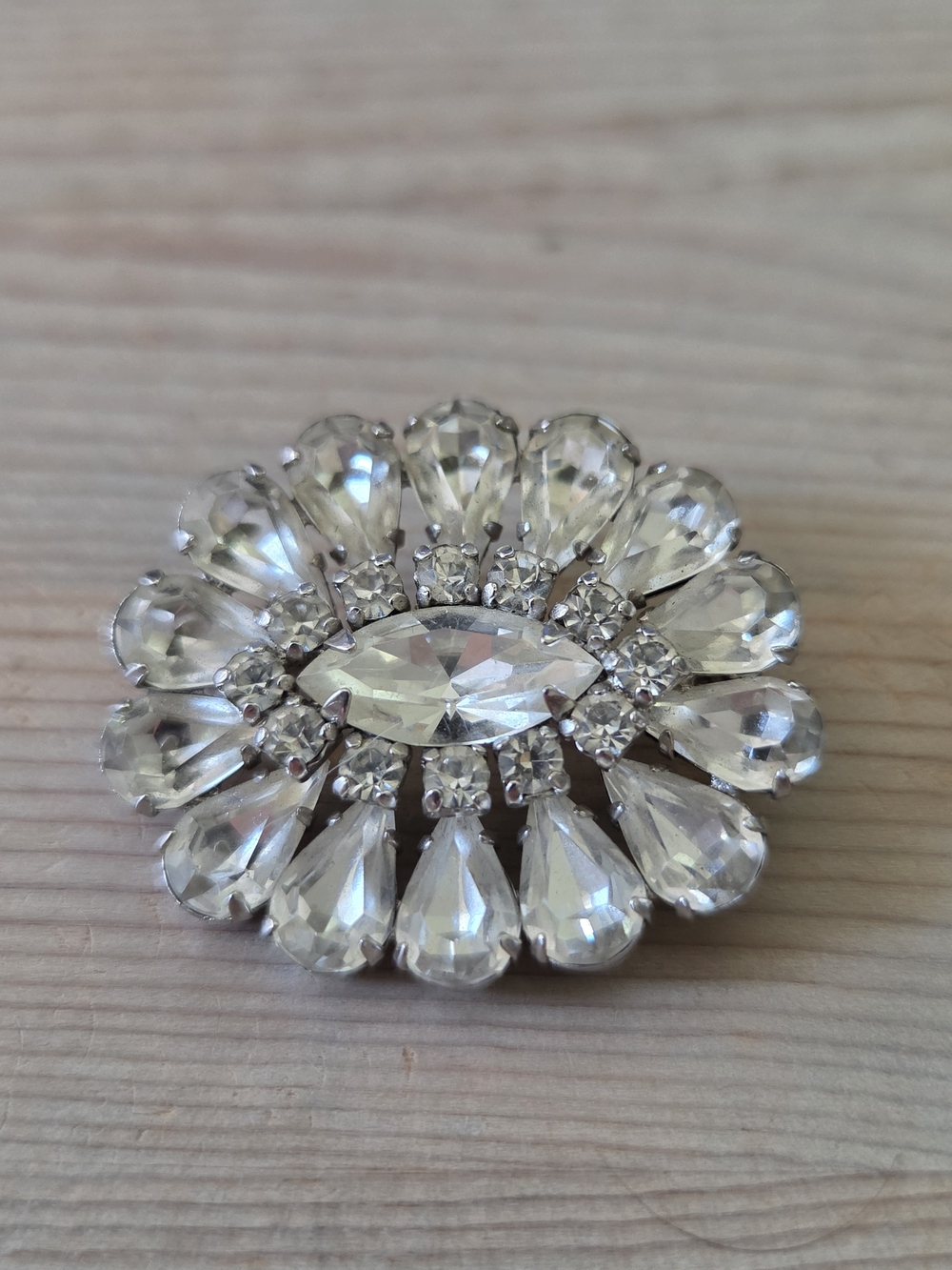 Signed Sherman Clear Rhinestones Brooch Pin - Sparkling Silver Tone